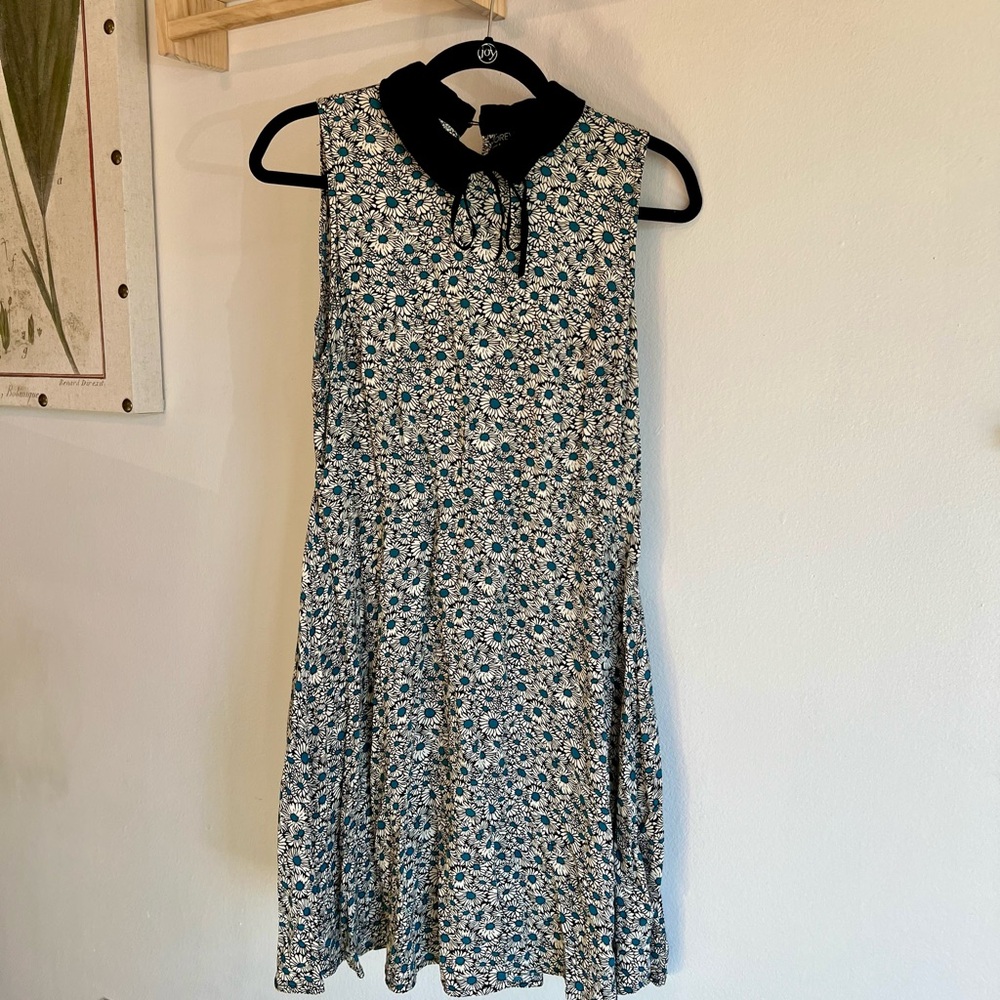 Forever 21 Blue Floral Mini Dress with Black Collar